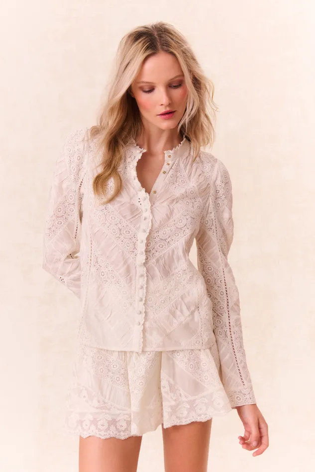 Tops Women LoveShackFancy Isaline Button Down Lace Top Off White