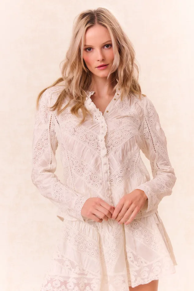Tops Women LoveShackFancy Isaline Button Down Lace Top Off White