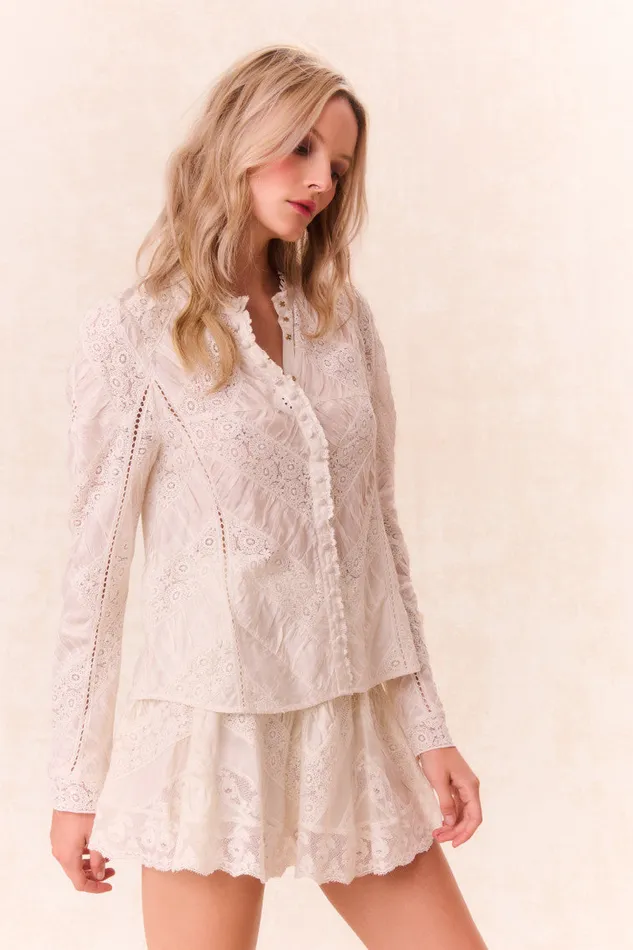 Tops Women LoveShackFancy Isaline Button Down Lace Top Off White