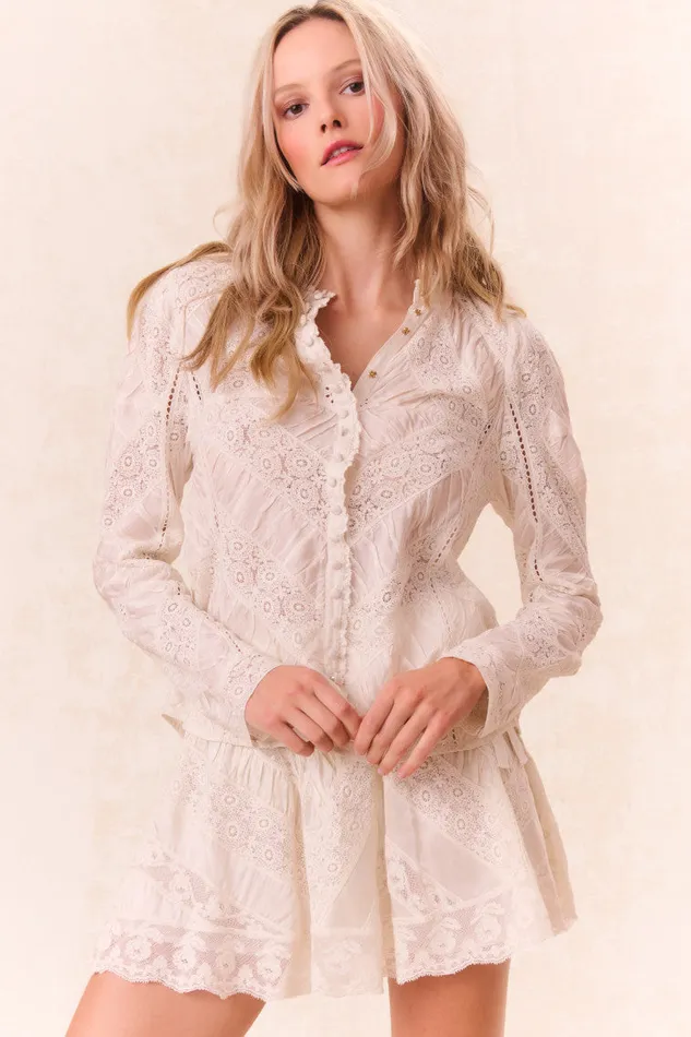Tops Women LoveShackFancy Isaline Button Down Lace Top Off White