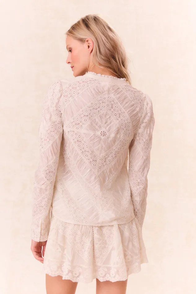 Tops Women LoveShackFancy Isaline Button Down Lace Top Off White