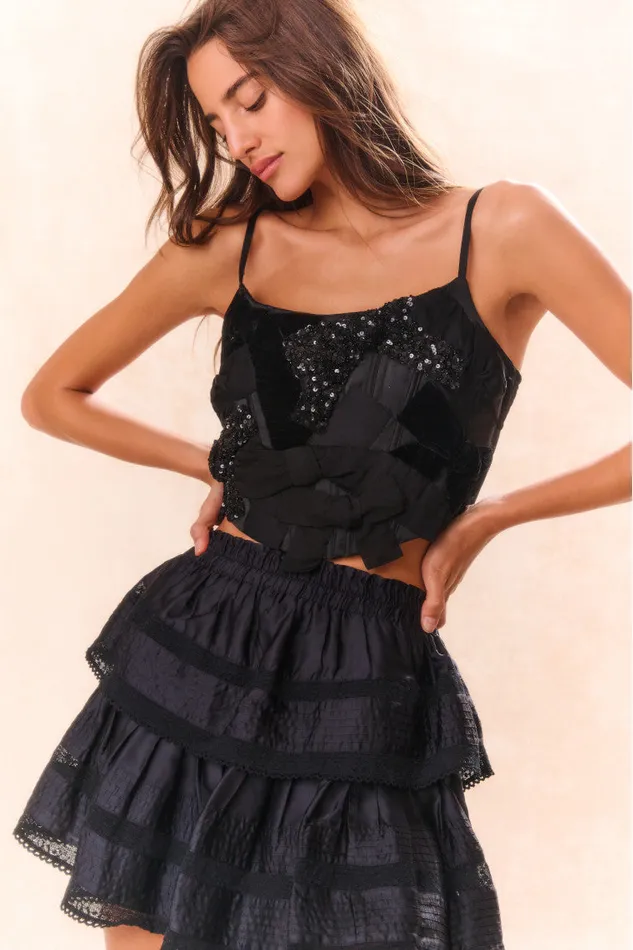 Tops Women LoveShackFancy Woodley Bow Bustier Top Black