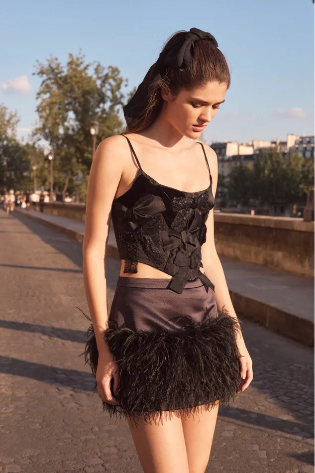 Tops Women LoveShackFancy Woodley Bow Bustier Top Black