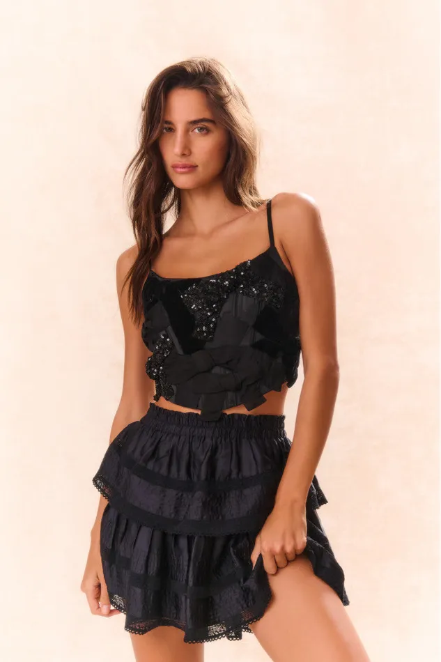 Tops Women LoveShackFancy Woodley Bow Bustier Top Black