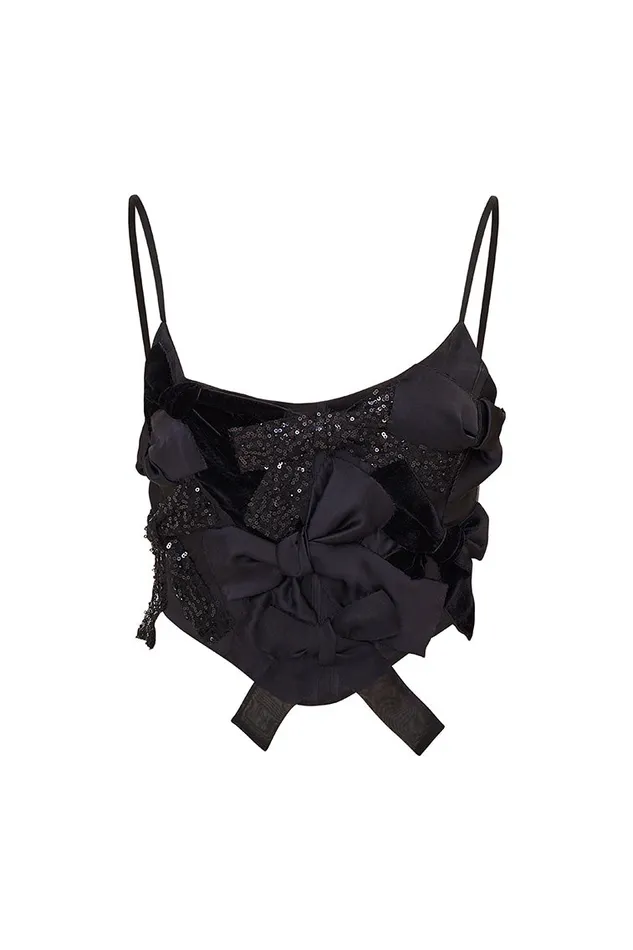 Tops Women LoveShackFancy Woodley Bow Bustier Top Black