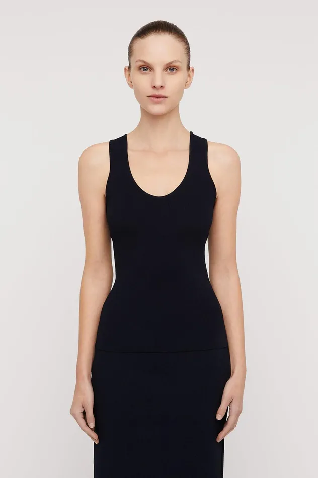 Tops Women Scanlan Theodore CREPE KNIT SINGLET Navy Tops Women Scanlan Theodore CREPE KNIT SINGLET Navy