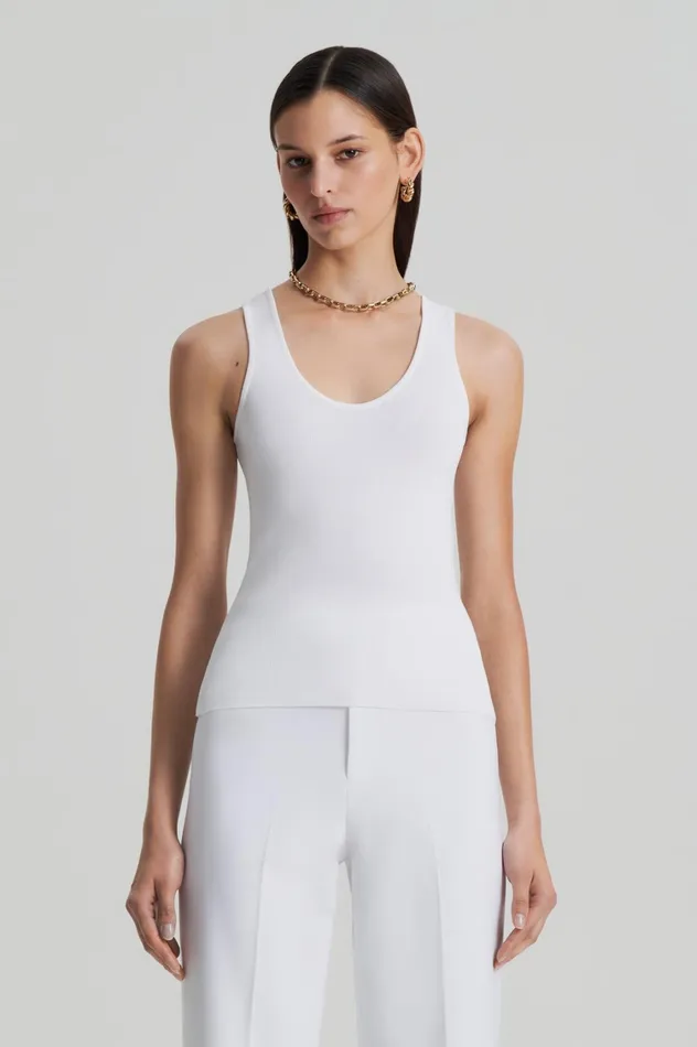 Tops Women Scanlan Theodore CREPE KNIT SINGLET White Tops Women Scanlan Theodore CREPE KNIT SINGLET White
