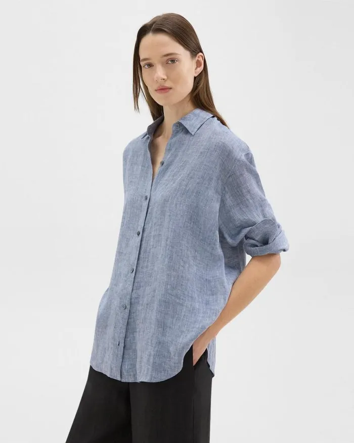 Tops Women Theory Boyfriend Shirt In Hemp Chambray Tops Women Theory Boyfriend Shirt In Hemp Chambray