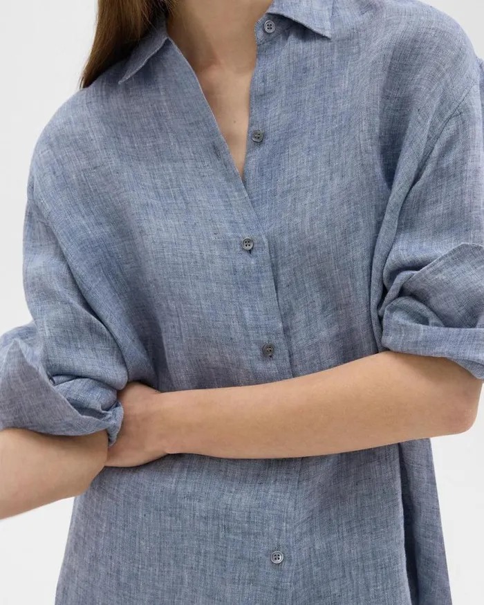 Tops Women Theory Boyfriend Shirt In Hemp Chambray Tops Women Theory Boyfriend Shirt In Hemp Chambray