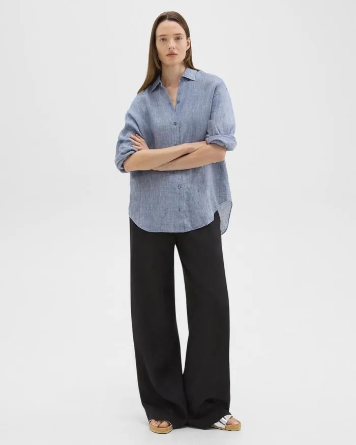 Tops Women Theory Boyfriend Shirt In Hemp Chambray Tops Women Theory Boyfriend Shirt In Hemp Chambray