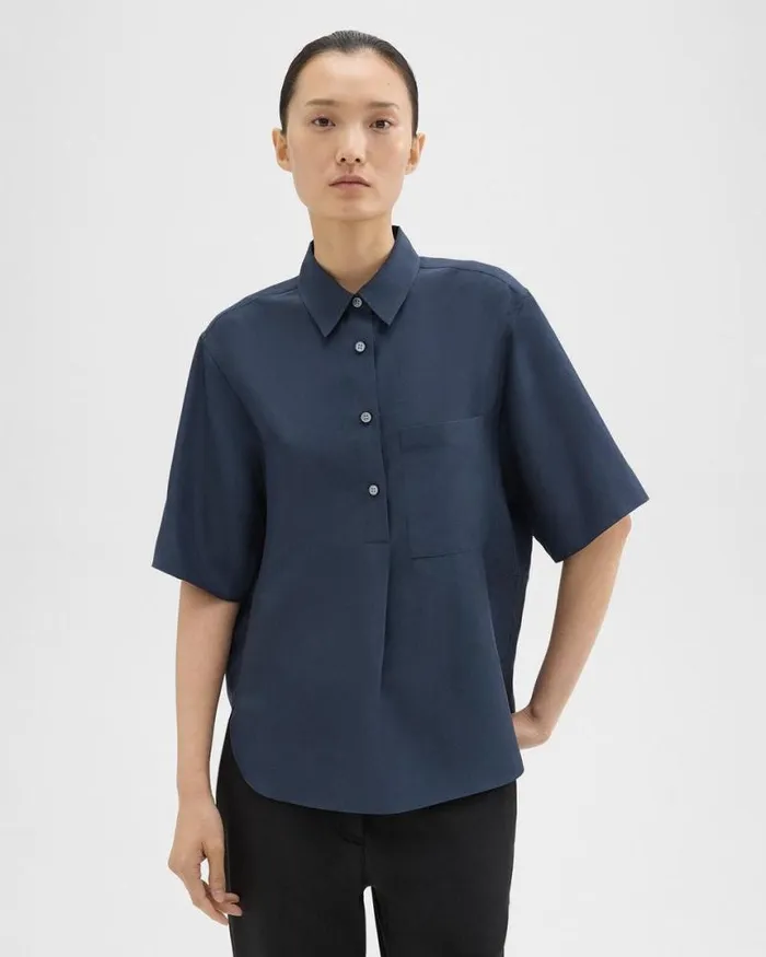 Tops Women Theory ShortSleeve Silk Popover Shirt Eclipse
