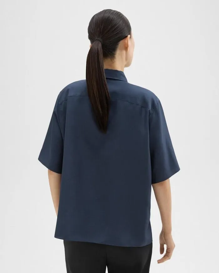 Tops Women Theory ShortSleeve Silk Popover Shirt Eclipse