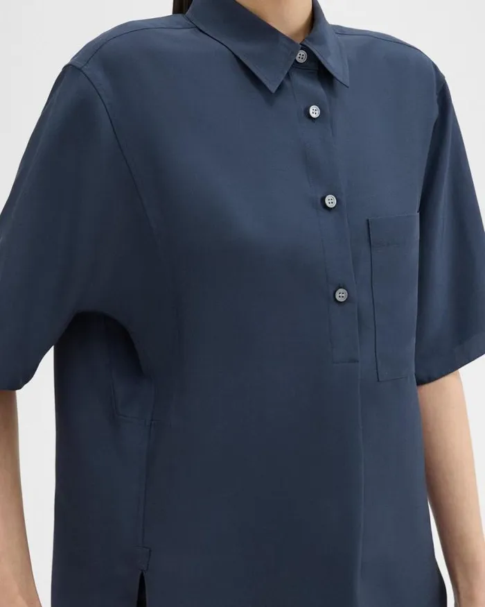 Tops Women Theory ShortSleeve Silk Popover Shirt Eclipse