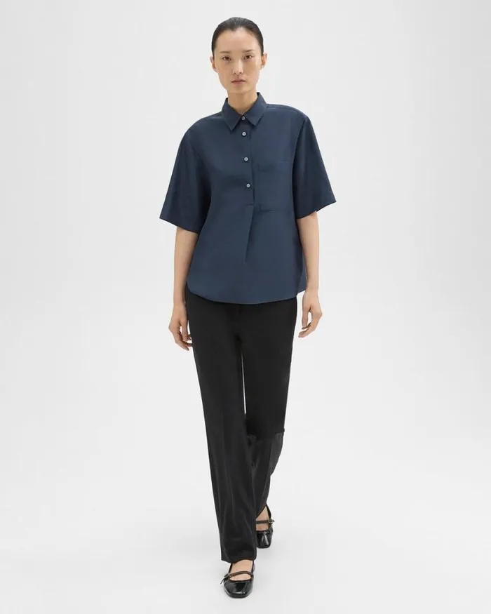 Tops Women Theory ShortSleeve Silk Popover Shirt Eclipse