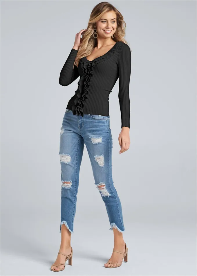 TRIANGLE HEM JEANS Medium Wash Women VENUS Capris