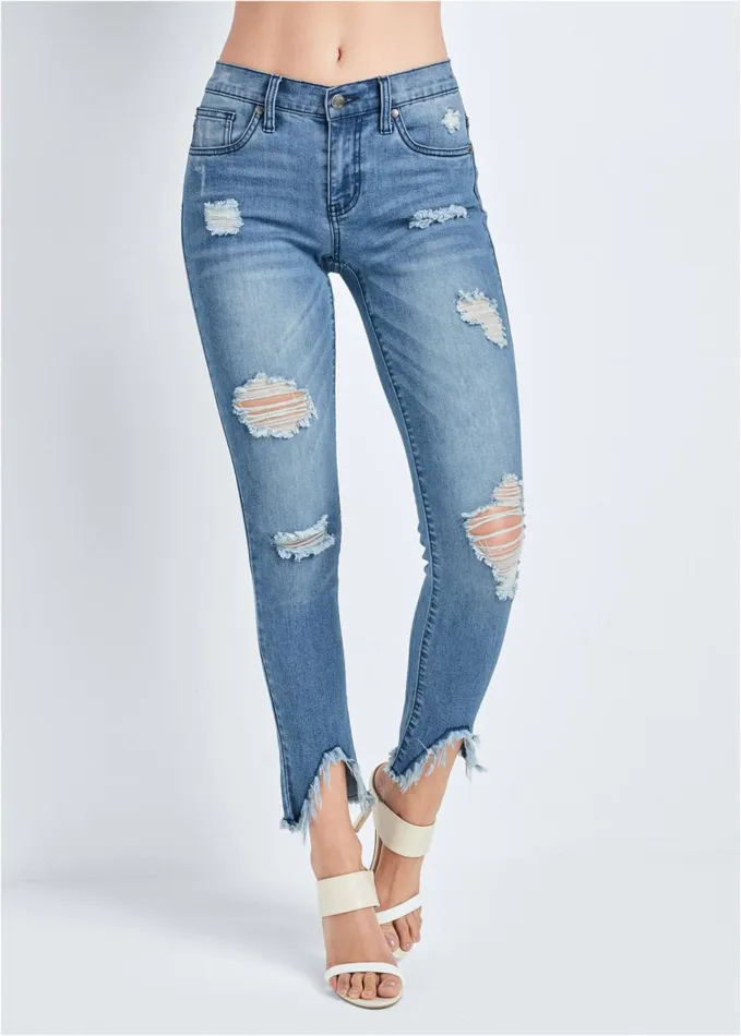 TRIANGLE HEM JEANS Medium Wash Women VENUS Capris