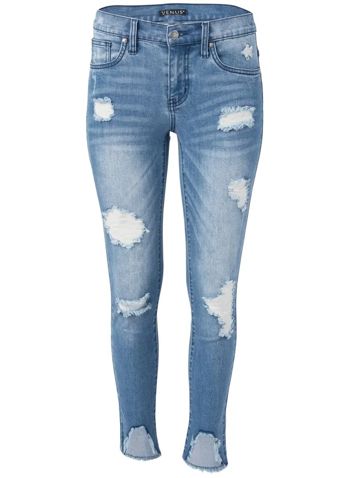 TRIANGLE HEM JEANS Medium Wash Women VENUS Capris