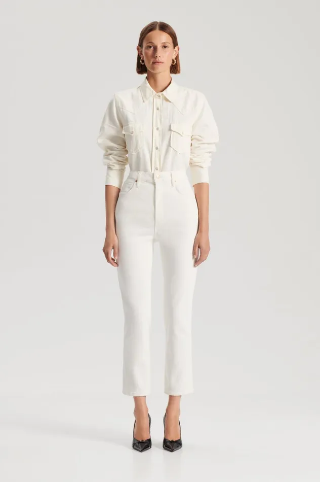 Trousers Women Scanlan Theodore HIGH RISE STRAIGHT CROP JEAN Natural115