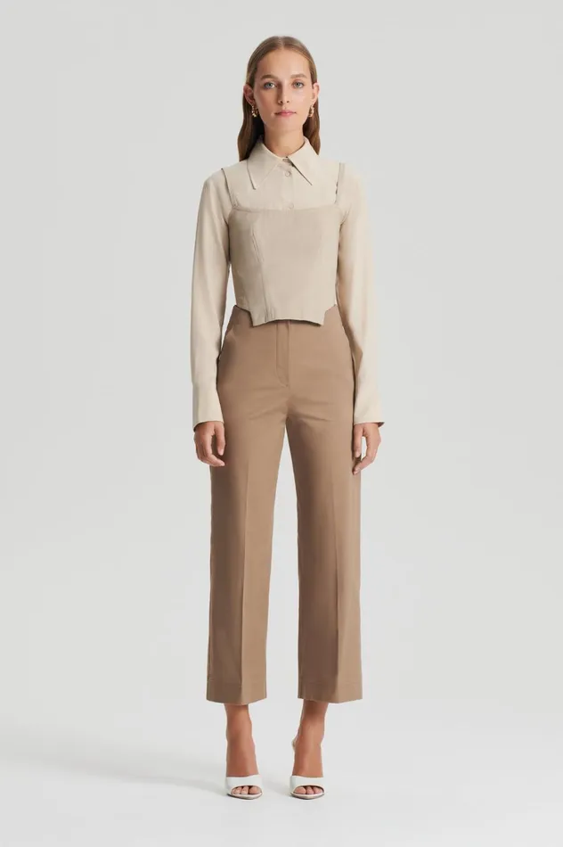 Trousers Women Scanlan Theodore SATEEN CROPPED WIDE LEG TROUSER Darkcamel
