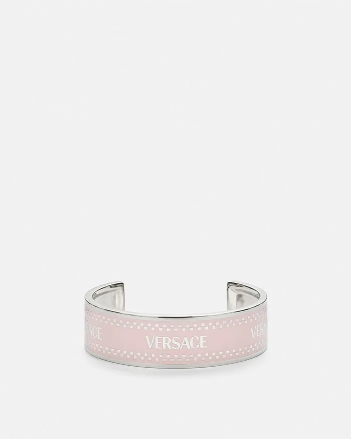 Versace 90s Vintage Logo Cuff Bracelet Silver Women Bracelets