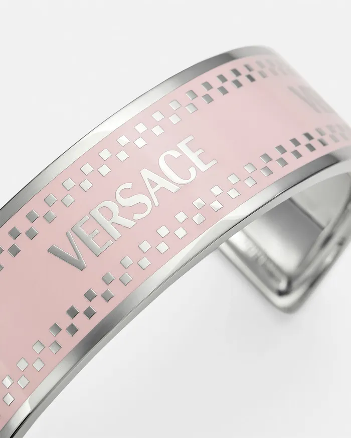 Versace 90s Vintage Logo Cuff Bracelet Silver Women Bracelets