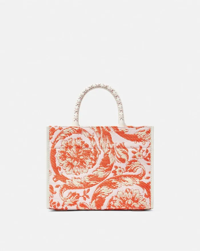 Versace Barocco Athena Raffia Small Tote Bag Coral Women Totes