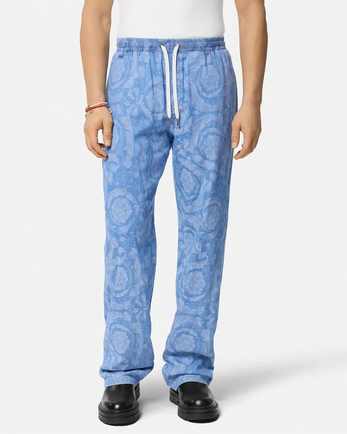 Versace Barocco Chambray Denim Pants Blue Men Pants and Shorts