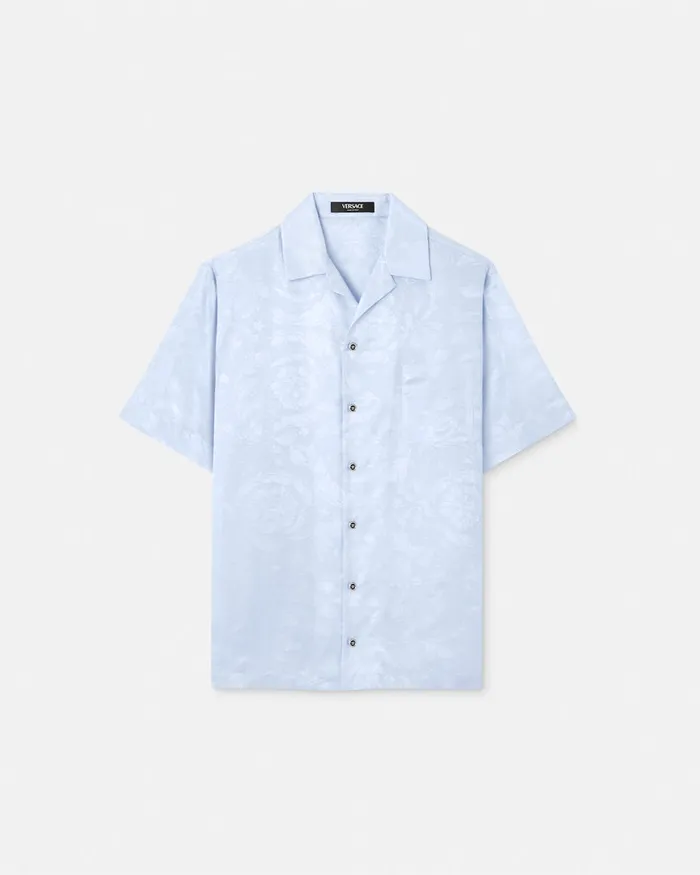 Versace Barocco Jacquard SilkBlend Shirt Light Blue Men Shirts