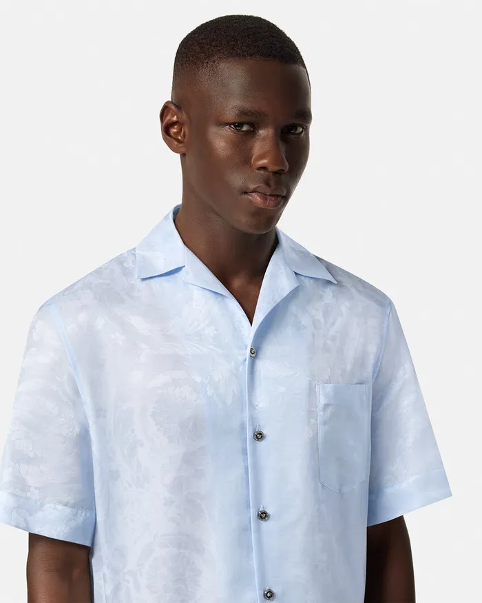 Versace Barocco Jacquard SilkBlend Shirt Light Blue Men Shirts