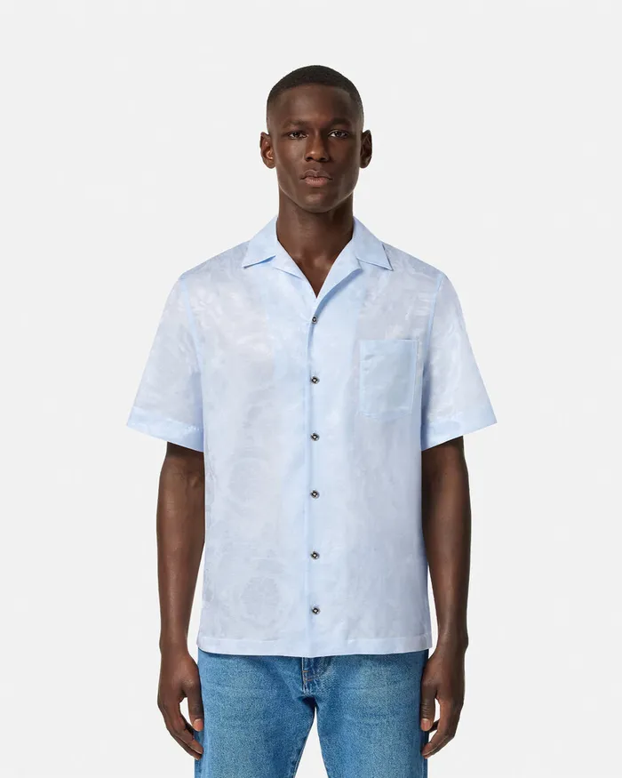 Versace Barocco Jacquard SilkBlend Shirt Light Blue Men Shirts