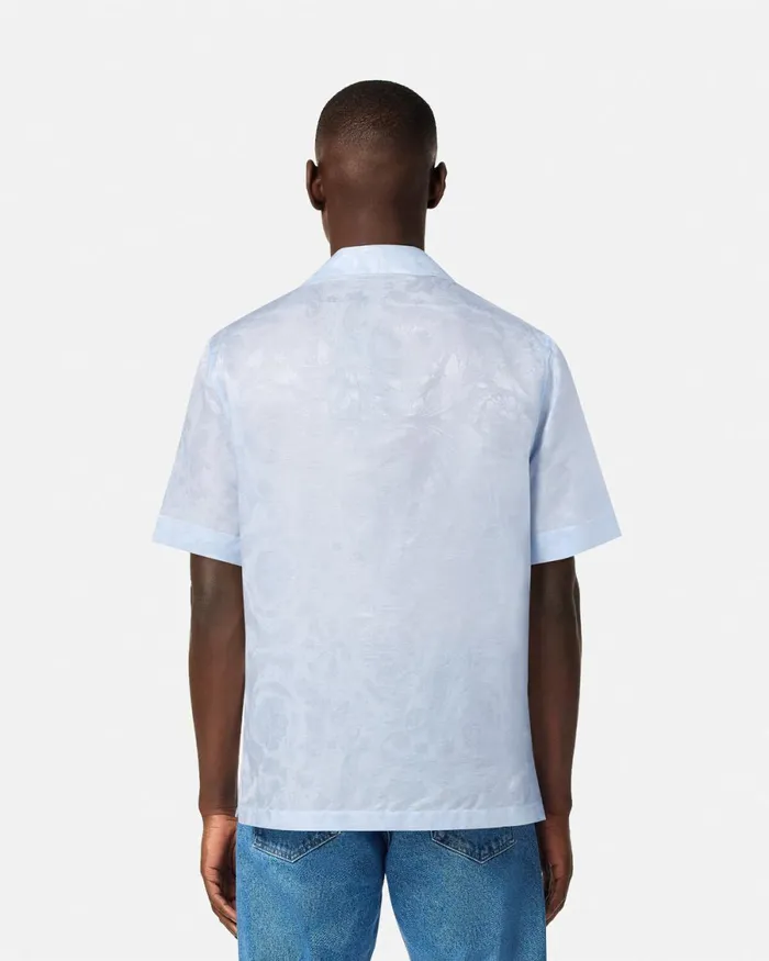 Versace Barocco Jacquard SilkBlend Shirt Light Blue Men Shirts