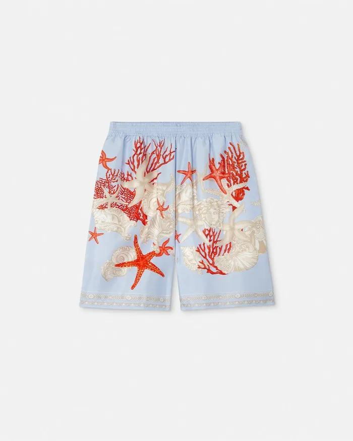 Versace Barocco Sea Silk Shorts Blueprint Men Pants and Shorts