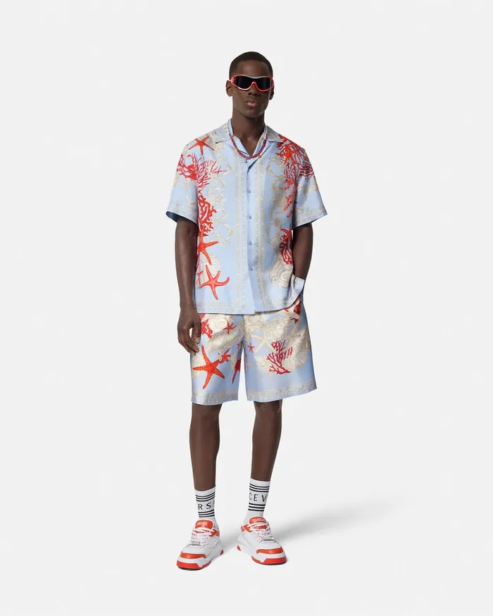 Versace Barocco Sea Silk Shorts Blueprint Men Pants and Shorts