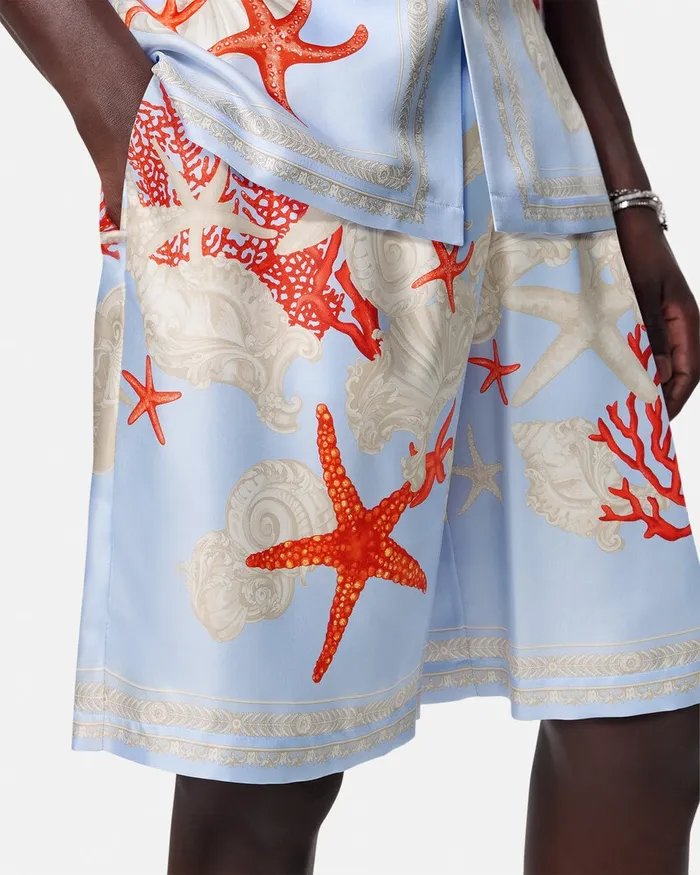 Versace Barocco Sea Silk Shorts Blueprint Men Pants and Shorts