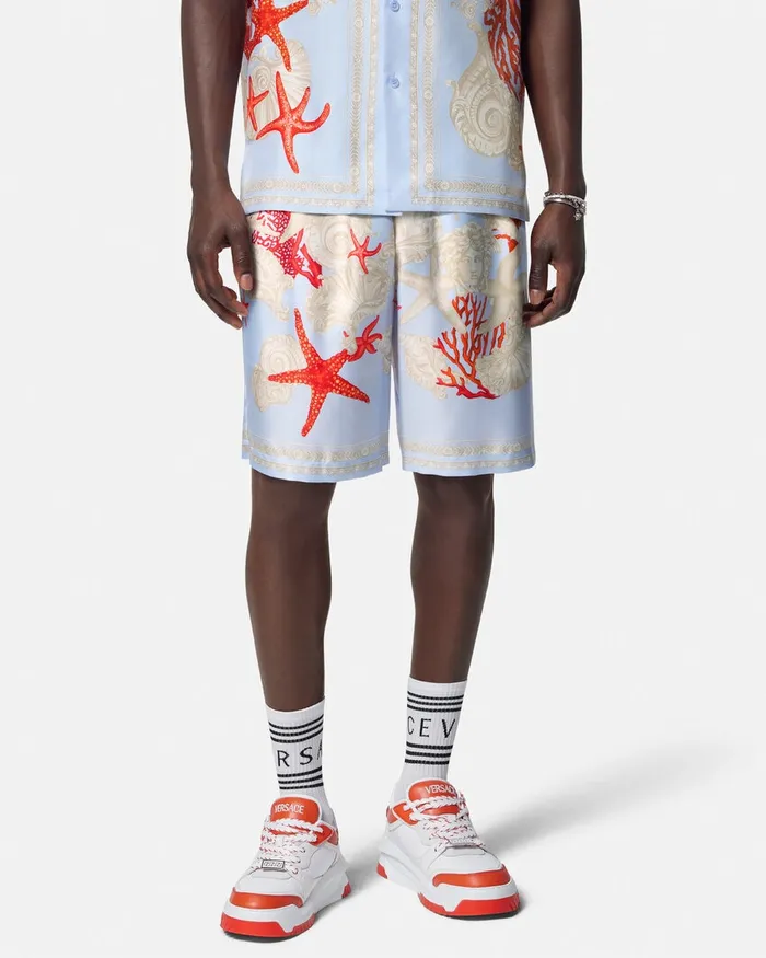 Versace Barocco Sea Silk Shorts Blueprint Men Pants and Shorts