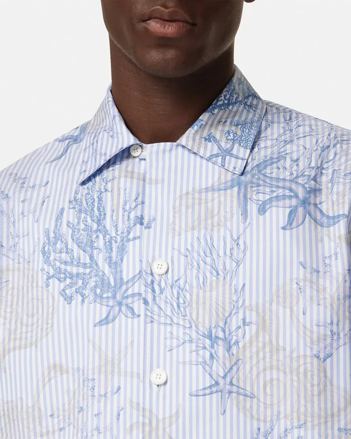 Versace Barocco Sea Striped Shirt Blueprint Men Shirts