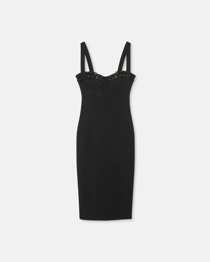 Versace Baroque Buckle Bustier Midi Dress Blackprint Women Jeans Couture