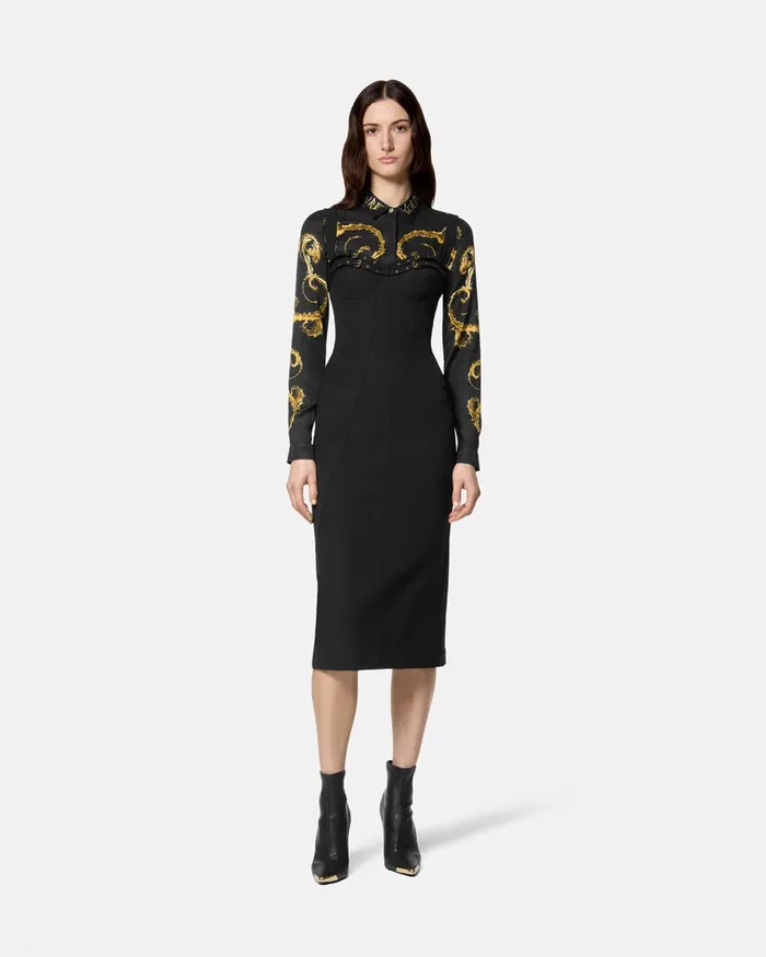 Versace Baroque Buckle Bustier Midi Dress Blackprint Women Jeans Couture