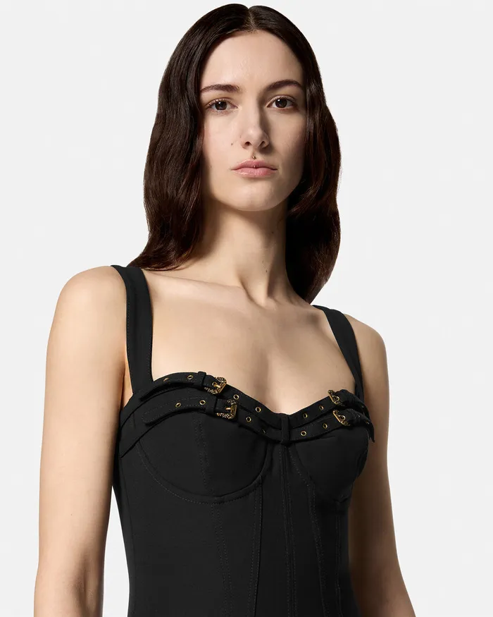 Versace Baroque Buckle Bustier Midi Dress Blackprint Women Jeans Couture