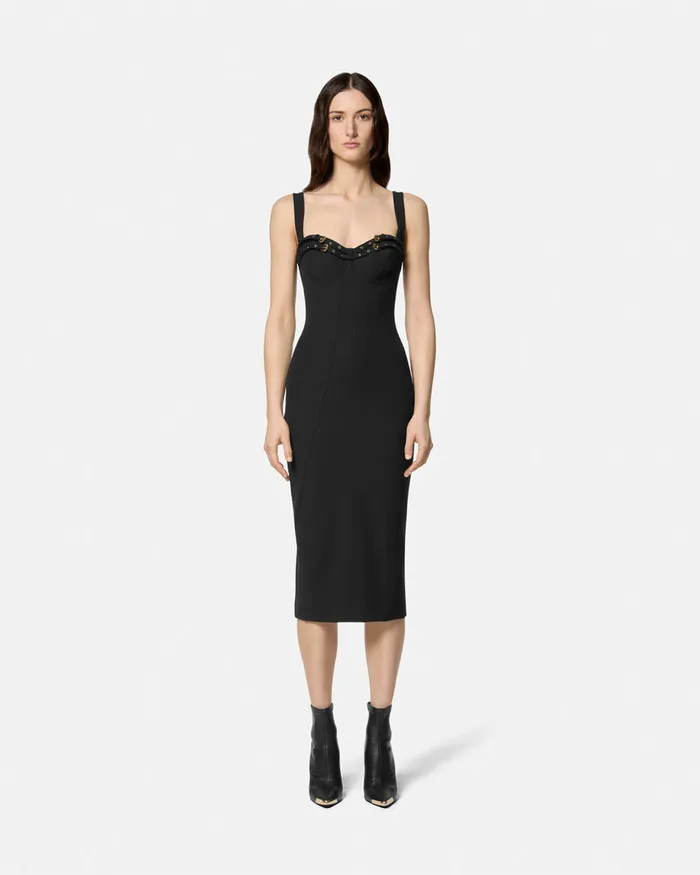Versace Baroque Buckle Bustier Midi Dress Blackprint Women Jeans Couture