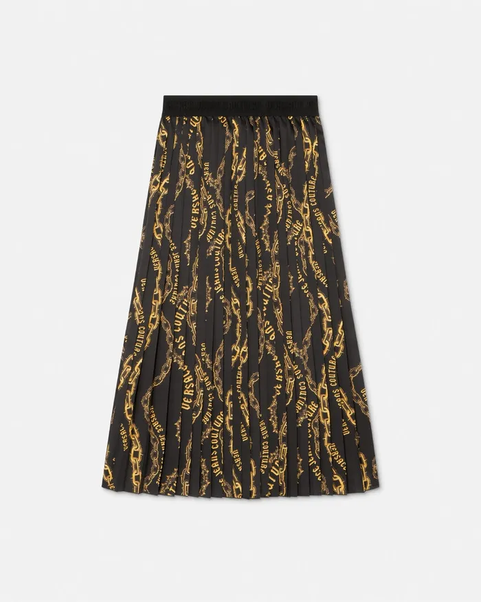 Versace Chain Couture Pleated Midi Skirt Blackgold Women Jeans Couture