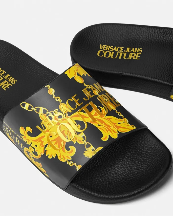 Versace Chain Couture Slides Blackgold Men Jeans Couture