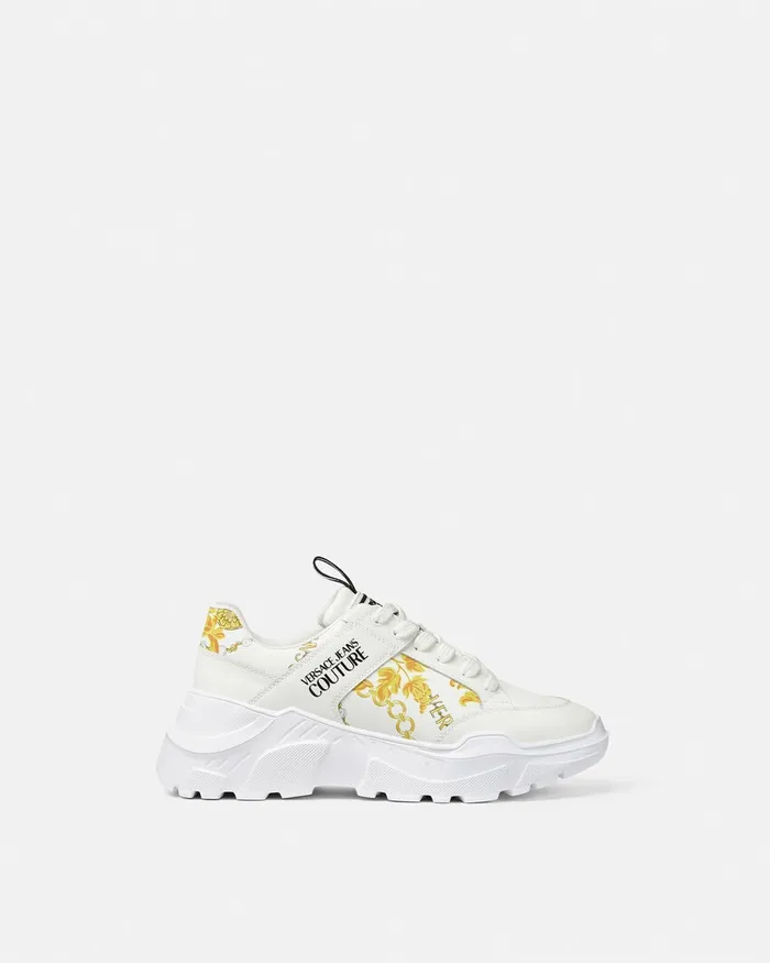 Versace Chain Couture Speedtrack Sneakers Whiteprint Men Jeans Couture