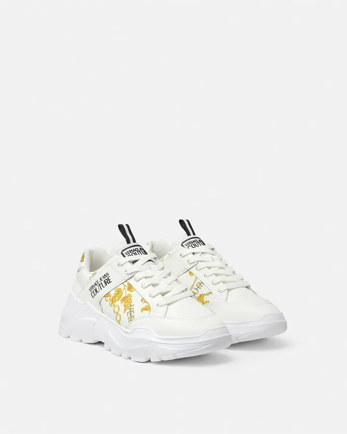 Versace Chain Couture Speedtrack Sneakers Whiteprint Men Jeans Couture
