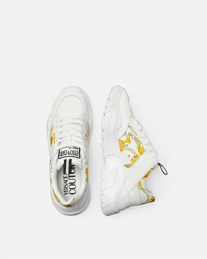 Versace Chain Couture Speedtrack Sneakers Whiteprint Men Jeans Couture
