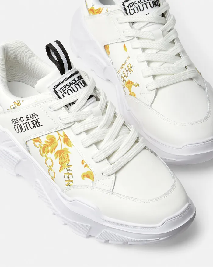 Versace Chain Couture Speedtrack Sneakers Whiteprint Men Jeans Couture
