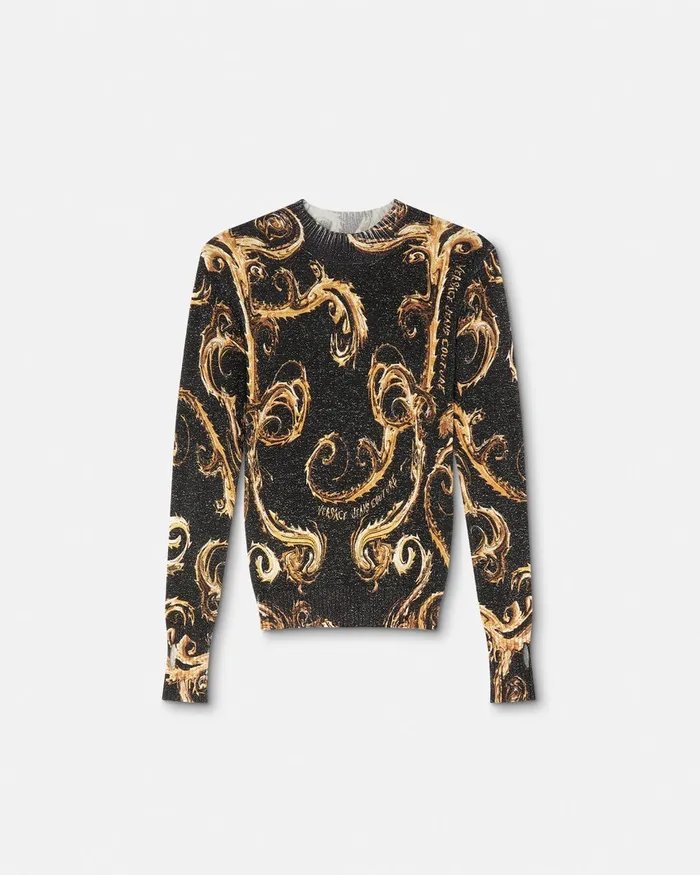 Versace Chromo Couture Lurex Knit TShirt Blackgold Women Jeans Couture