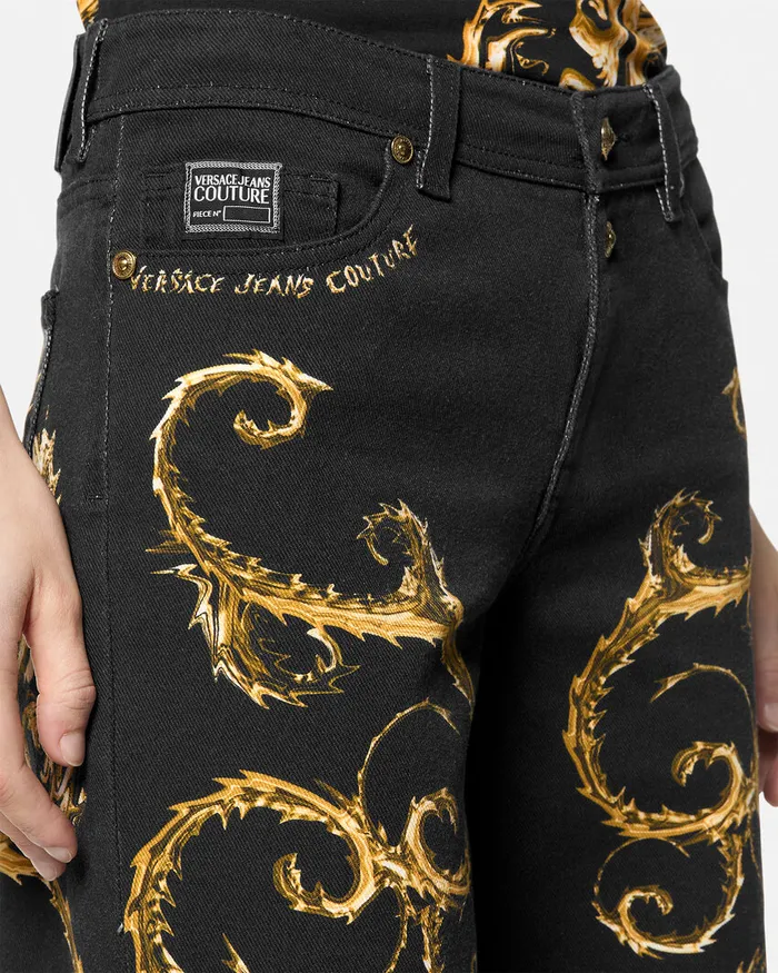 Versace Chromo Couture Wide Flared Jeans Blackgold Women Jeans Couture