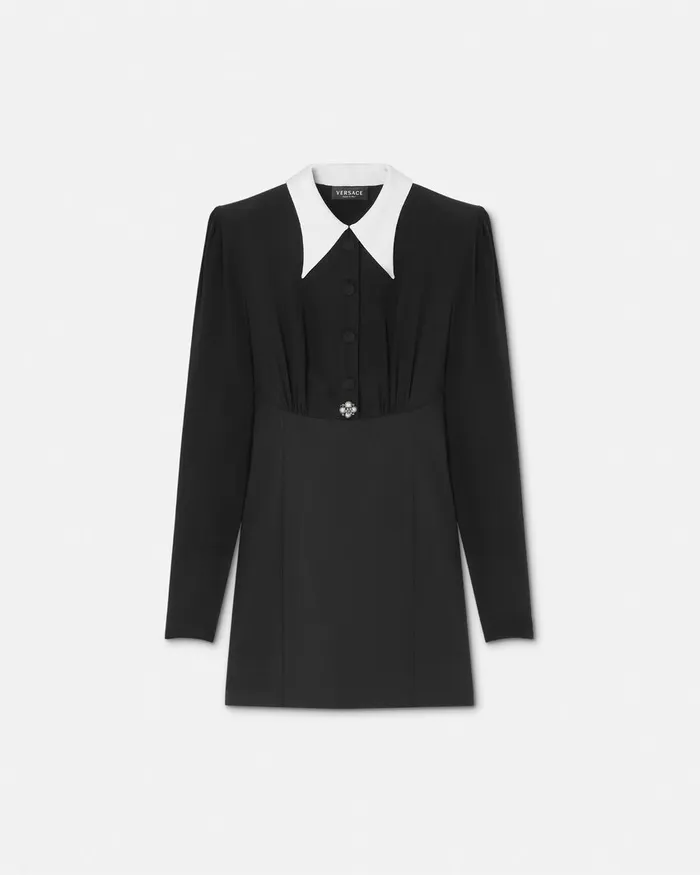 Versace ContrastCollar Silk Crpe Mini Dress Black Women Dresses