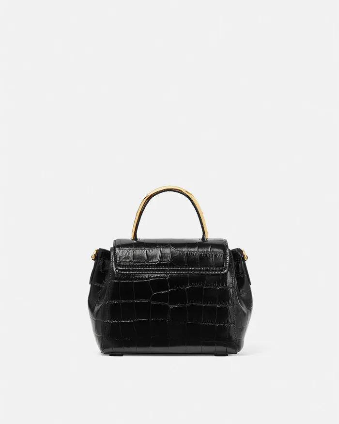 Versace CrocEffect La Medusa Small Handbag Blackgold Women Top Handle